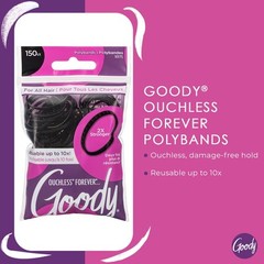 Goody Ouchless Black Polybands 150 Ct – Reusable & Versatile for All Hair Types