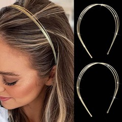 2 PCS Gold Multi Layered Row Wire Metal Elegant Headbands For Women Wedding