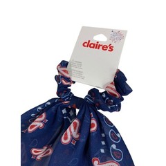Claires New Hair Elastics Sheer Fabric Cover Train Tail Paisley Navy Blue