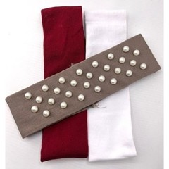 Scunci 3 piece Headwraps- Tan with embellished pearls, Burgundy and White solid