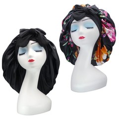 2 Pack Silk Satin Hair Bonnet With Stretch Tie Band Bonnets Curly Hair Sleeping