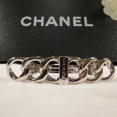 NEW WOMEN’S CHANEL LOGO CHAIN SILVER TONE LARGE HAIR CLIP ACCESSORY BARRETTE