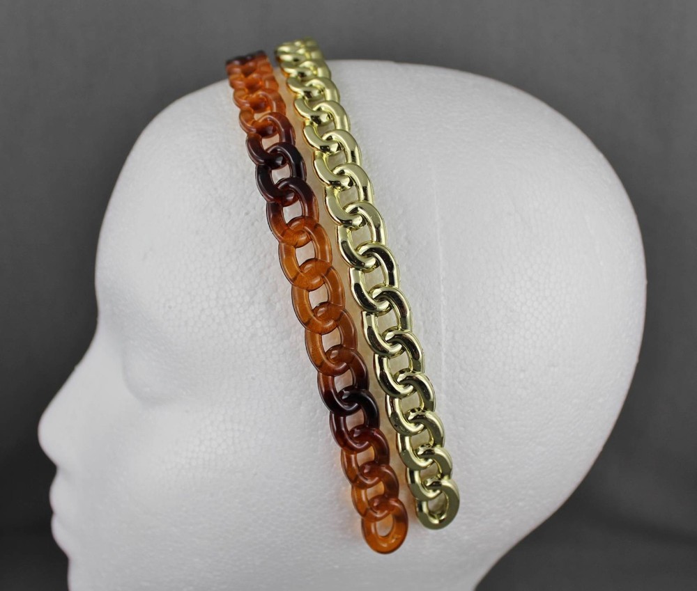 Brown Gold set pack of 2 chain link plastic headband hair band accessory