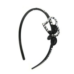 12 PCS Black Ribbon Headband with Silver & Color Stones