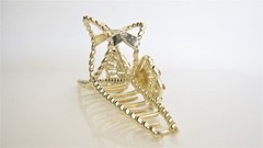 Long one sided round crystal bow gold metal hair claw clip for medium thick hair