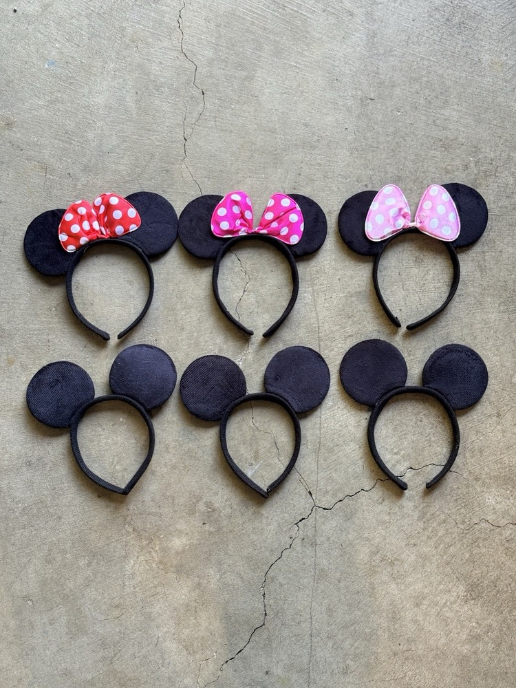 Lot of 6 Black Kids Mickey and Minnie Mouse Ears Headband Costume