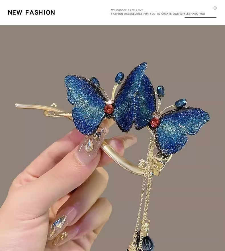 Butterfly tassel hair accessory, high-end elegant large hair clip