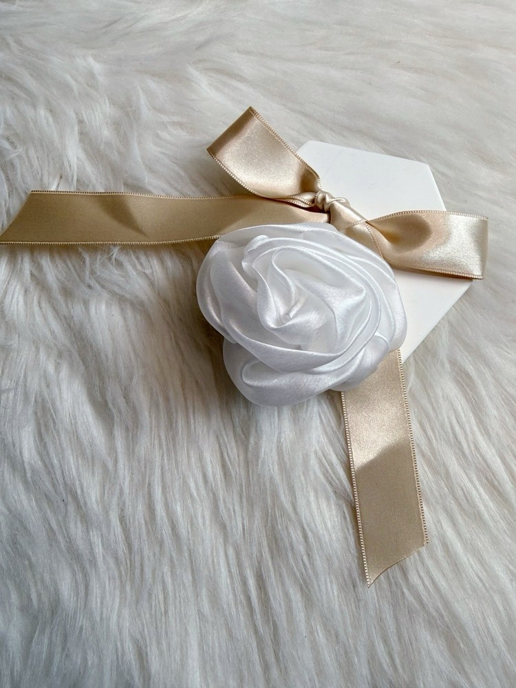 Rose Flower Hair Tie White Satin Bow Scrunchie Hair Accessories Valentine Gift