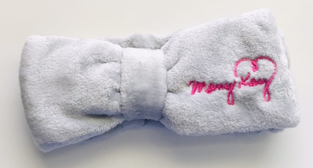 New No Package Mary Kay Light Gray Big Bow Headband with Pink Embroidered Logo