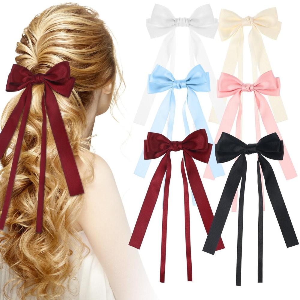 6 Pcs Ribbon Hair Clip Bows Hair Clips Satin Hair Bows Bowknot Barrettes Alligat