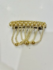 Vtg. Hair Clip Barrette Faux White Pearls/Gold Beads Swag Dangles Bridal Formal