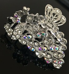 Beautiful Silver Tone metal Hair Jaw peacock clear Rhinestone Crystal Color a6