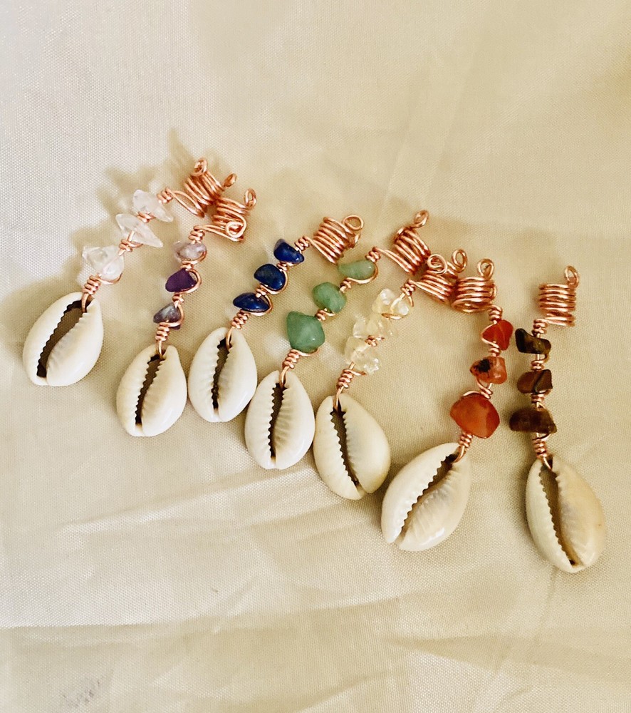 Hair Jewelry For Braids, Locs & Twist|Handmade|7 Chakra Stone & Shell Set (7pcs)