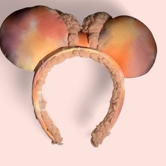 Plush Polyester Mickey Ears Headband with Bow, Beige/Multicolor