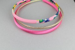 3 headbands Pink floral thin skinny satin gold sparkly headband hair band