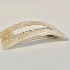 Large White Beige Ivory Marble Confetti Acrylic Hair Barrette French Clip Style