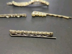 Lot Of 4 Clear Rhinestone Faux Pearls Hair/Bobby Pins