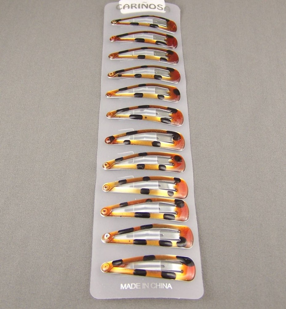 Brown Black set pack of 12 metal hair accessory clips snap barrettes 1.75″ wide