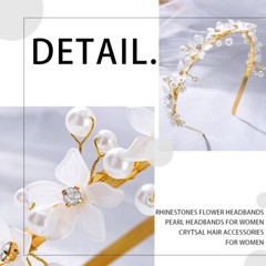 A-Gold One Size Flower Headband Pearls Rhinestones Hairbands Floral Bride
