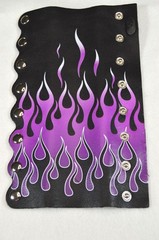 The Original Hair Glove Black Leather Purple Flames Ponytail Wrap 8 Inch Biker