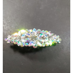 Hair Barrette Tension Clip Rhinestones Clear Silver Tone