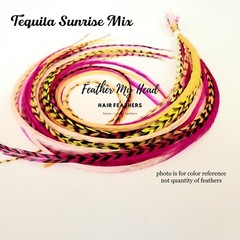 Feather Hair Extensions, 6 Pc, Optional Kit, Short – Mega Long, Tequila Sunrise