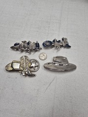 Lot Vintage 80s Western Cowboy Hair Barrette Clip Hat Boots Rodeo Retro Saddle
