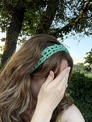 Handmade Crochet Sage Green Headband 🌿 Boho Open Stitch Hair Tie
