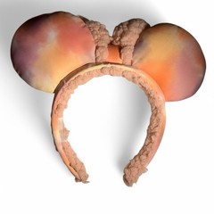 Plush Polyester Mickey Ears Headband with Bow, Beige/Multicolor