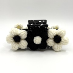 White & Black Crochet Flower Claw Clip, Large, Hair Accessories