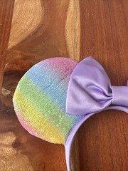 Disney Minnie Mouse Light Weight Ears Headband Rainbow & Lavender Bow
