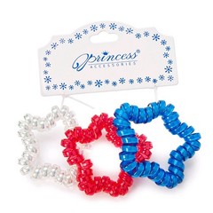 4th of July Star Spiral Coil Tele Hair Ties Red White Blue Coils 3p Stars Hearts