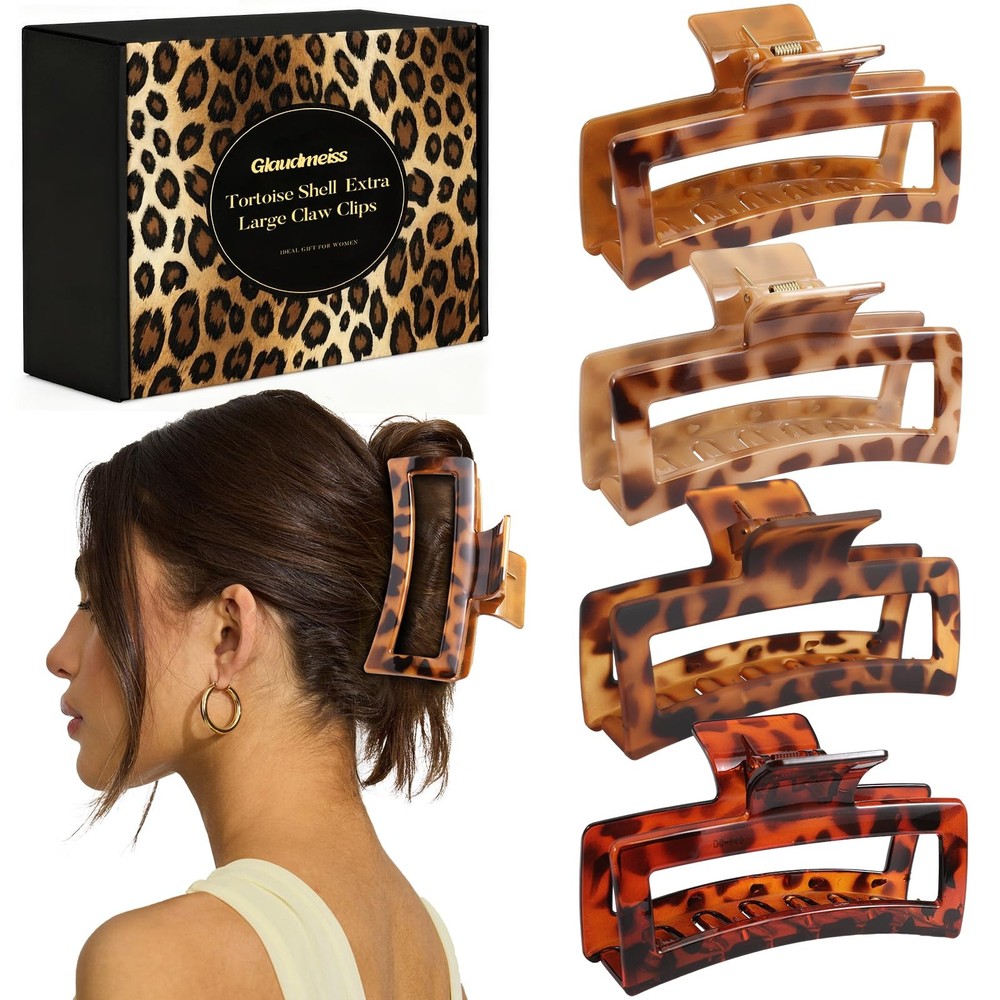 4 PCS 5 Inch Extra Large Claw Clip for Women, 4 Count (Pack of 1), Tortoise-A