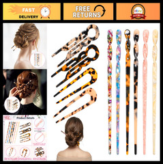 10 Pack Vintage Tortoise Shell U-Shaped Hair Pins, Retro 2-Prong Hair Sticks, Ha