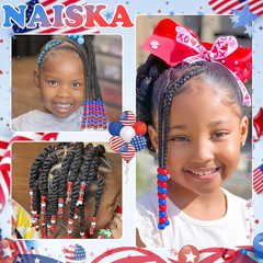 NAISKA 132PCS 4Th of July Hair Beads Royal Blue Red Beads for Hair Patriotic Bea