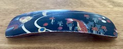 VTG Balsa Wood Lacquered Hair Barrette-Japanese Style-Koi Pond-Black/Multicolor