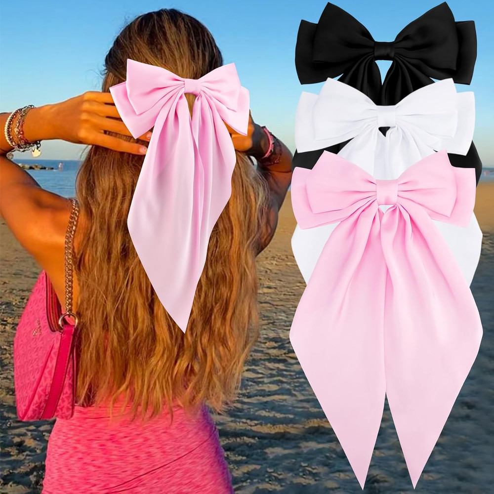 Oversized Cherry Pink White Black Hair Bows for Women Silky Satin Large Hair Rib
