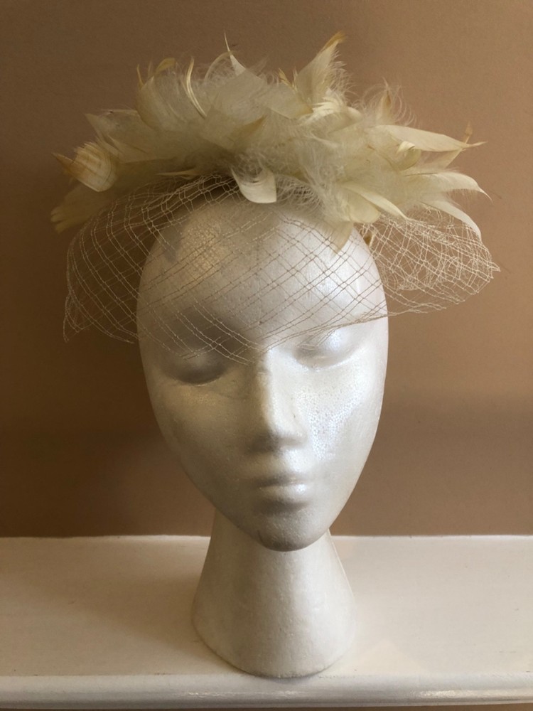Vintage Mid Century Feather and Net Whimsey Headpiece-Union Made In The USA