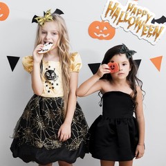 4 PCS Halloween Bat Wing Hair Bows Glitter Faux Leather Clips Accessories