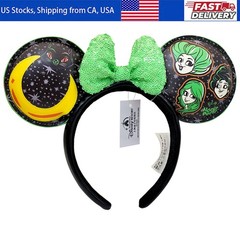 Black Hocus Pocus Moon Stars ‌Mickey Mouse Disney’s Ears Headband Green Bow