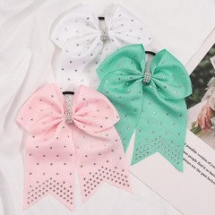 7 Inches Rhinestone Hair Bows Elastic Tie Ribbon Large Cheer Ponytail Holder