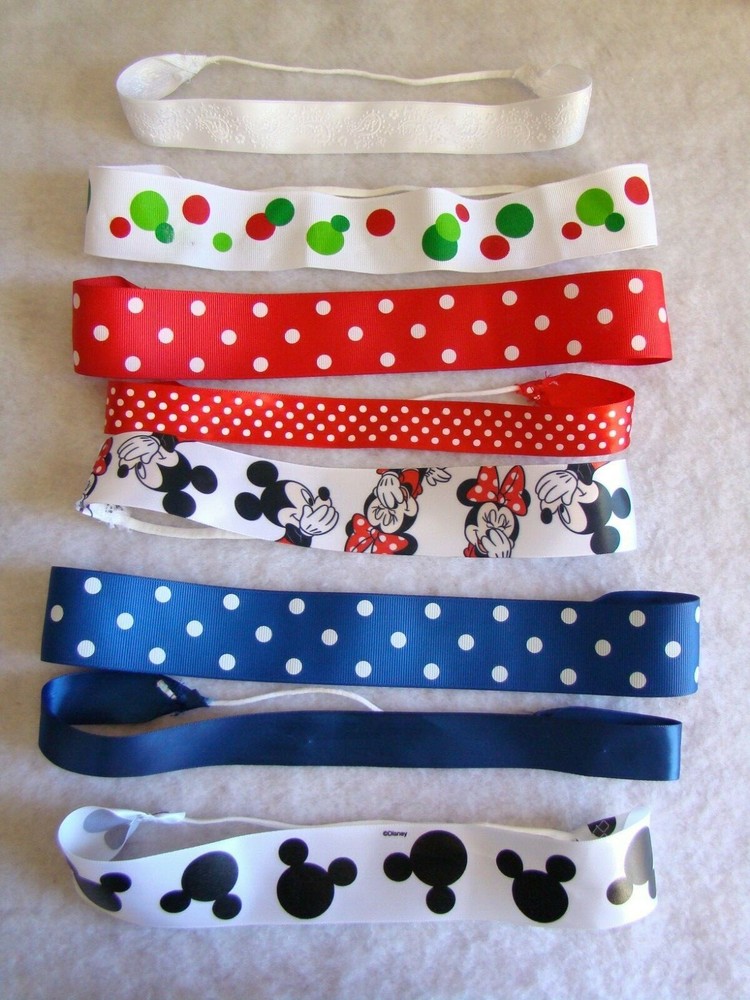 New Lot of 2 Ribbon Headband Mickey Minnie Red Black Blue Green White Polka Dot