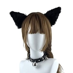 Faux Fur Cat Ears Hair Clip & Long Tail Costume Set for Halloween Cosplay Party