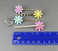 4 daisy flower Gold 4 bobby bobbi hair pins barrette set pink blue purple yellow