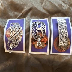 Set of 3 Silver Tone Celtic Hair Clips Metal Barrette Tree of Life Knotwork