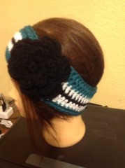 Green White Black Headwrap Women Teens Ear Warmer Handmade Crochet Flower NEW