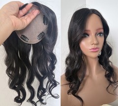 5″x6″Invisible edge Silk Top Permed Wavy 100% Remy Human Hair Topper 12″~18″