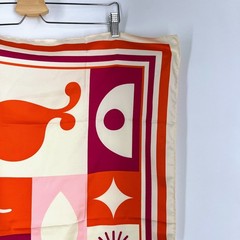 Amika Printed Hair Scarf Orange Pink Geometric Retro Abstract Square Head Scarf