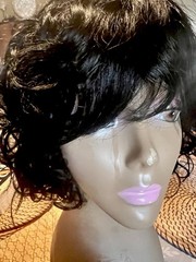 100% REMY HUMAN HAIR LACE FRONT WIG SHORT WAVY LAYERED BOB #SOFT BLACK NWT
