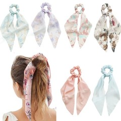 6 PCS Tie-dye Hair Scarf with Ribbon Bow Scrunchies for Women Chiffon Ties